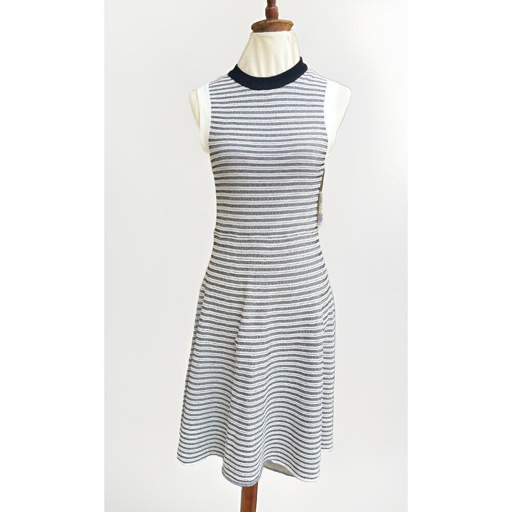 NWT Bar III Sleeveless Knit Dress Black White Stripe Size M Midi Stretch - Picture 2 of 15